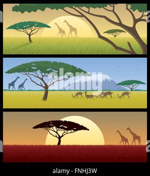 Trois paysages africains. Illustration de Vecteur