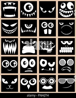 Ensemble de 20 avatars en noir et blanc. Illustration de Vecteur