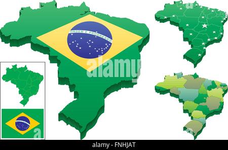 Carte 3D de vecteur du Brésil en 3 versions. Télévision carte du Brésil ainsi que le drapeau brésilien sont inclus en bonus. Vous pouvez déposer Illustration de Vecteur