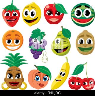 Set of funny cartoon fruits. Illustration de Vecteur