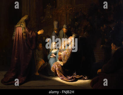 Le chant de louange Siméon 1631 Rembrandt Harmenszoon van Rijn1606-1669 Pays-Bas néerlandais ( Joseph et Marie sont dans le temple de consacrer leur bébé nouveau-né Jésus à Dieu, où l'enfant est reconnu par Siméon comme le messie tant attendu. Le vieil homme le prend dans ses bras et éclate en un chant de louange. La lumière divine qui inonde Siméon semble être de lumière venant de l'enfant lui-même. ) Banque D'Images