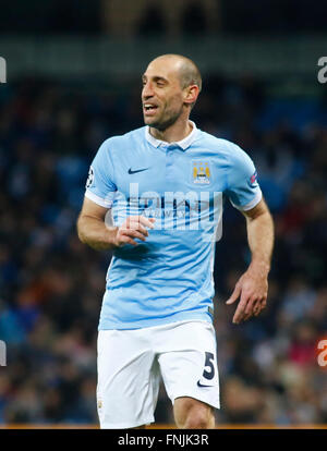 Etihad Stadium, Manchester, Royaume-Uni. Mar 15, 2016. La Ligue des Champions. Manchester City contre le Dynamo Kiev. Manchester City defender Pablo Zabaleta. Credit : Action Plus Sport/Alamy Live News Banque D'Images