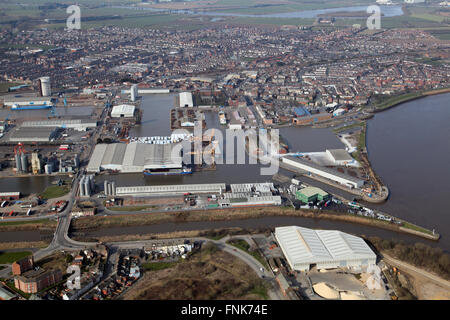 Vue aérienne de docks et le centre-ville de Goole, East Yorkshire, UK Banque D'Images