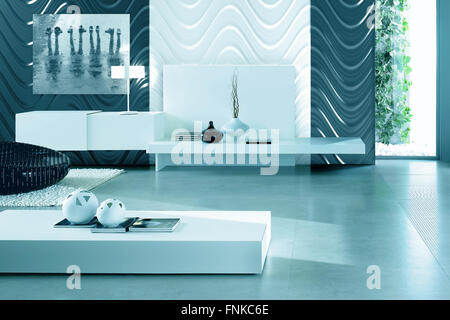 Le rendu 3D de l'intérieur contemporain minimaliste monochrome Banque D'Images