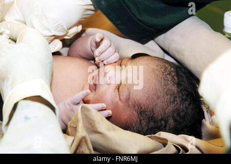 Close up of new born baby en berceau, peu après la naissance. Banque D'Images