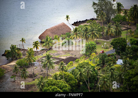 Site archéologique et Marae temple à Maeva, Huahine, îles de la société, Polynésie Française, Pacifique Sud. Banque D'Images