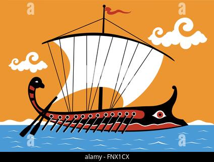 Trireme grec antique dans la mer. Navire grec trireme naviguant sur la mer. Illustration vectorielle Illustration de Vecteur