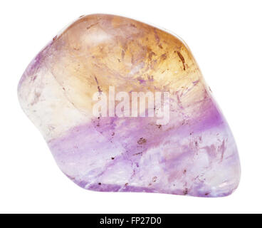 La prise de vue macro de pierre naturelle - tumbled Ametrine (trystine , bolivianite) minéral gem stone isolé sur fond blanc Banque D'Images