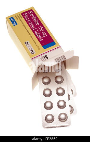 Boîte de 60 comprimés pelliculés Ranitidine 150mg Comprimés Banque D'Images