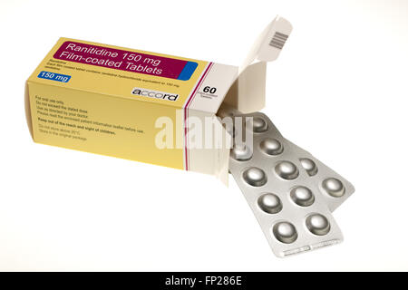 Boîte de 60 comprimés pelliculés Ranitidine 150mg Comprimés Banque D'Images