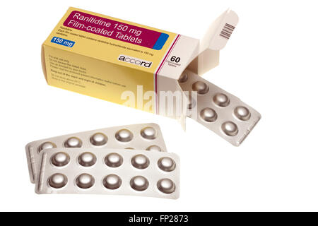 Boîte de 60 comprimés pelliculés Ranitidine 150mg Comprimés Banque D'Images