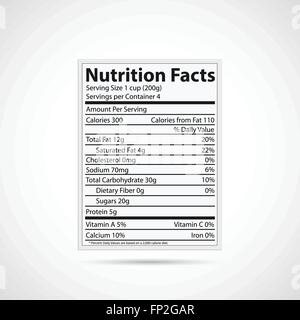 Illustration d'une étiquette nutritionnelle isolé sur un fond blanc. Illustration de Vecteur