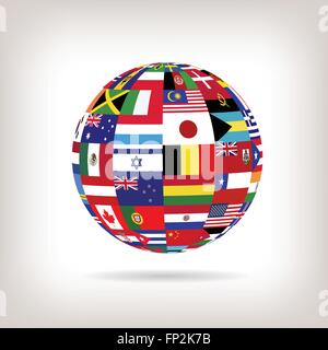 Illustration d'une sphère avec des drapeaux de pays à travers le monde. Illustration de Vecteur