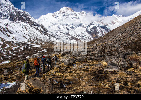 Les touristes américains sur l'ABC, de l'Annapurna Base Camp trek au Népal Banque D'Images