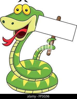 Dessin animé serpent holding blank sign Illustration de Vecteur