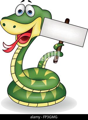 Dessin animé serpent holding blank sign Illustration de Vecteur