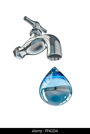 L'eau du robinet / 3D render of touchez et grand Water drop Banque D'Images