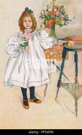 Carte postale d'une fille par l'artiste suédois Carl Larsson (1853-1919). Banque D'Images