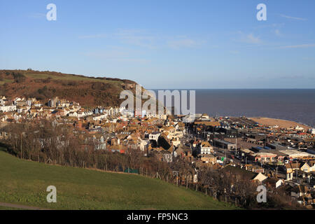 La vieille ville de Hastings, East Hill et salon des dames vues de l'Ouest Hill, East Sussex Banque D'Images