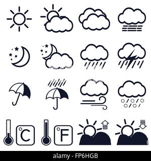 16 icônes météo sur fond blanc. Vector illustration. Illustration de Vecteur