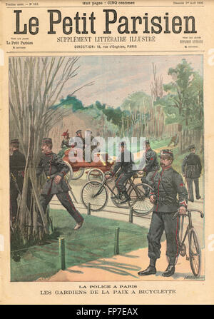 Paris police à vélo France 1900 équipe d'intervention rapide style du début du 20th siècle. Illustration du petit parisien dans le journal français illustré Banque D'Images