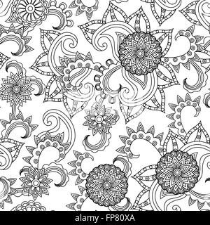 Le noir et blanc avec motif transparent contours de fleurs et d'autres éléments d'herbes médicinales, part se noient les images vectorielles Illustration de Vecteur