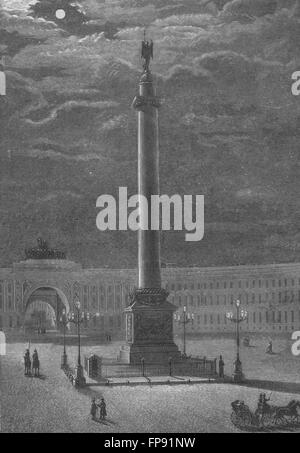 ST PETERSBURG : la colonne d'Alexandre, St Petersburg, antique print 1882 Banque D'Images