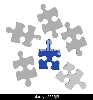 Image d'une pièce de puzzle bleu avec d'autres pièces du puzzle sur un fond blanc. Illustration de Vecteur