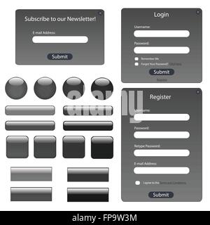 Modèle de Web avec des formulaires, des bars et des boutons. Illustration de Vecteur