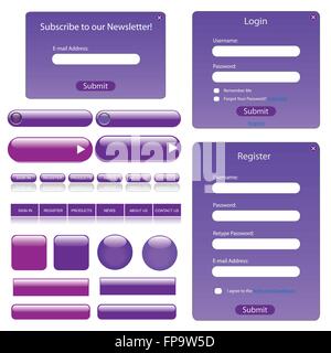 Purple template web avec des formulaires, des bars et des boutons. Illustration de Vecteur