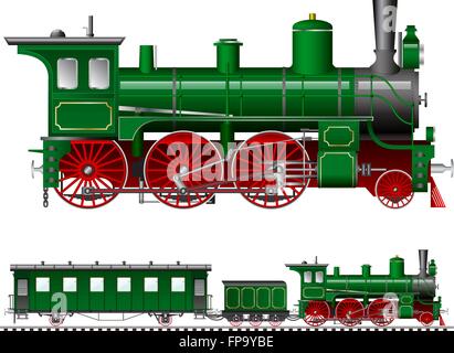 Locomotive à vapeur avec de tendres vert Illustration de Vecteur