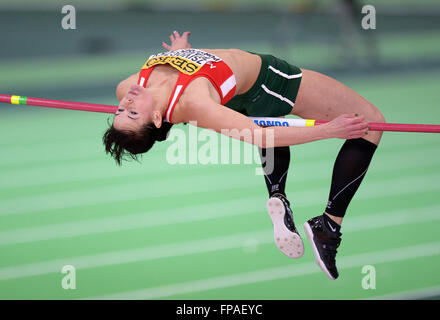 Portland, USA. 18 Mar, 2016. Gyorgyi Zsivoczky-Farkas de Hongrie en concurrence dans le pentathlon Femmes Saut au cours de la deuxième journée de l'IAAF Championnats du monde en salle à l'Oregon Convention Center à Portland, Oregon, États-Unis, le 18 mars 2016. Credit : Yin Bogu/Xinhua/Alamy Live News Banque D'Images