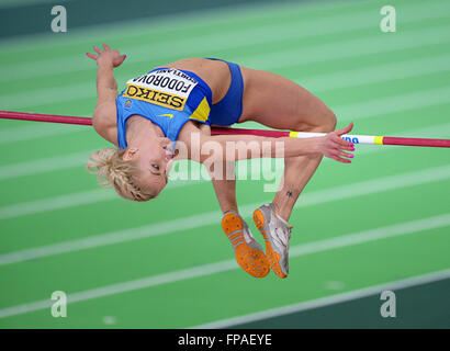 Portland, USA. 18 Mar, 2016. Alina Fodorova de l'Ukraine est en concurrence dans le pentathlon Femmes Saut au cours de la deuxième journée de l'IAAF Championnats du monde en salle à l'Oregon Convention Center à Portland, Oregon, États-Unis, le 18 mars 2016. Credit : Yin Bogu/Xinhua/Alamy Live News Banque D'Images