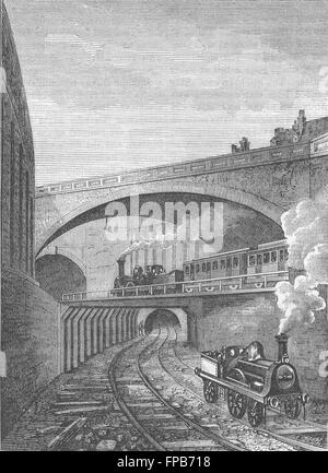 Londres : Tunnel de Clerkenwell Farringdon Street, antique print 1880 Banque D'Images