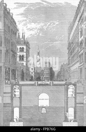 Londres : Section de HOLBORN VIADUCT, métros, antique print 1880 Banque D'Images