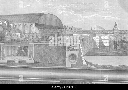 Londres : Section de Thames Embankment , ancien 1880 Banque D'Images