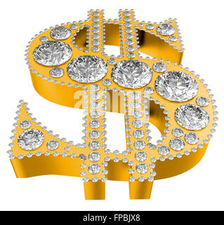 3D symbole dollar d'or incrustée de diamants blancs plus isolés. Extralarge résolution. D'autres joyaux sont dans mon portefeuille. Banque D'Images