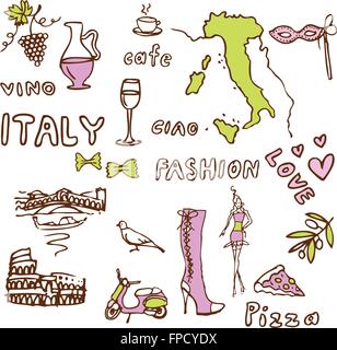 Italie doodle -symboles sites Illustration de Vecteur