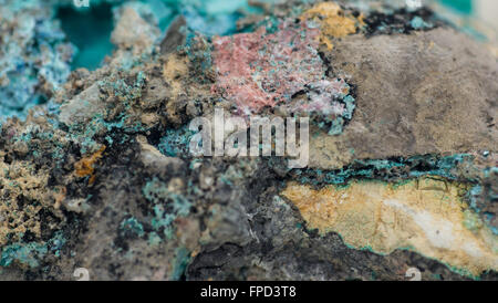 Macro photo détaillée de l'azurite et malachite minéral isolated over white Banque D'Images