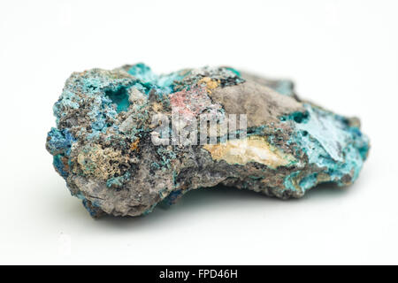 Macro photo détaillée de l'azurite et malachite minéral isolated over white Banque D'Images