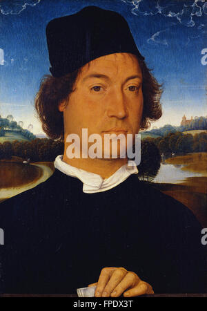 Hans Memling Memling - Portrait d'un homme inconnu par une lettre Banque D'Images