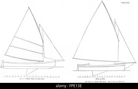 Bateaux : Plan de route, Rig : Cowes Yole, Yachts Cutter 20ft, antique print 1891 Banque D'Images