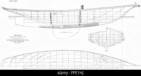 PLAN DU BATEAU : Cutter : 'Witch'19 Tonne, Saunderson, antique print 1891 Banque D'Images