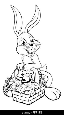 Une illustration de l'Easter Bunny en noir et blanc, idéal pour l'impression, photocopies ou à colorier Banque D'Images