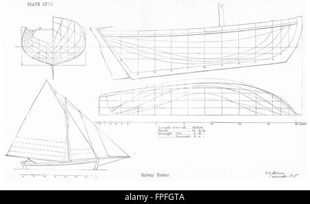 PLAN DE VOILIER : Galway Hooker : Horner, antique print 1891 Banque D'Images