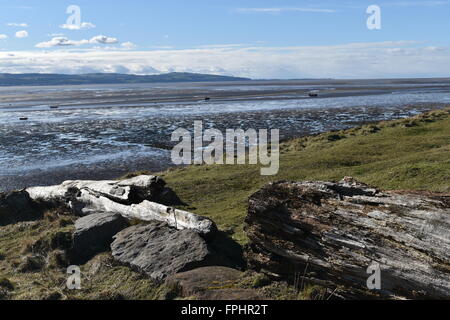 Sur la rive Thurstaston Dee Estuary, Wirral Merseyside, en regardant vers le nord du Pays de Galles. Banque D'Images