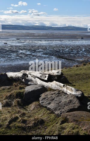 Sur la rive Thurstaston Dee Estuary, Wirral Merseyside, en regardant vers le nord du Pays de Galles. Banque D'Images