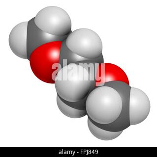 Diméthoxyéthane (oglyme m glyme glycol dimethyl DME) molécule. Les atomes sont représentés comme des sphères avec venti c al codage par couleur : Banque D'Images