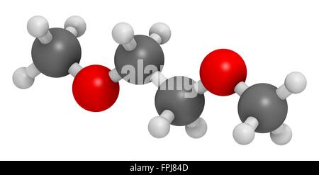 Diméthoxyéthane (oglyme m glyme glycol dimethyl DME) molécule. Les atomes sont représentés comme des sphères avec venti c al codage par couleur : Banque D'Images