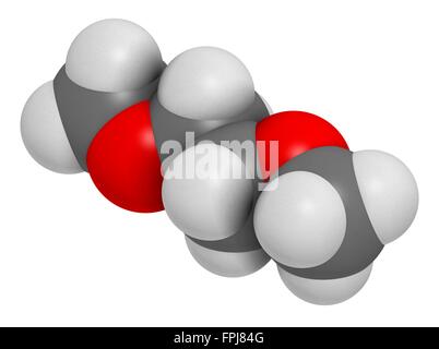 Diméthoxyéthane (oglyme m glyme glycol dimethyl DME) molécule. Les atomes sont représentés comme des sphères avec venti c al codage par couleur : Banque D'Images